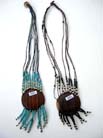 Native bali art designed beaded necklace with circular wooden crest