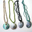 Handcrafted beaded necklace band with large oval shaped sea shell pendant 