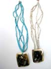 Ladies bali multi string beaded necklace with large square seashell pendant