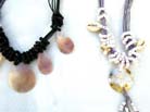 Balinese mother or pearl charms hanging on beaded necklace 
