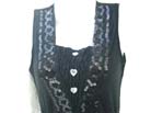 Sequin decorated, black spring dress with heart shaped adornment on front 