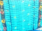 Aqua blue wrap dress with hawaiian flower theme