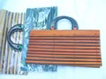 Wooden pleat designed urban tote purse with black handles 