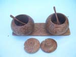 Two handcrafted wooden bowl, with lids and spoon set 