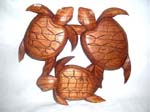 Bali craft, wooden wall plaque in three turtle motif 