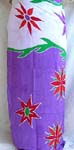 Purple color with orange flower and red and purple decor each side 